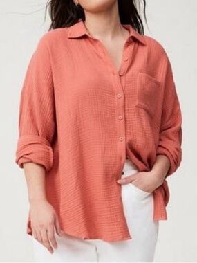 Torrid Cotton Gauze Drop Shoulder Button Down Shirt Womens 2 2X Faded Rose Top